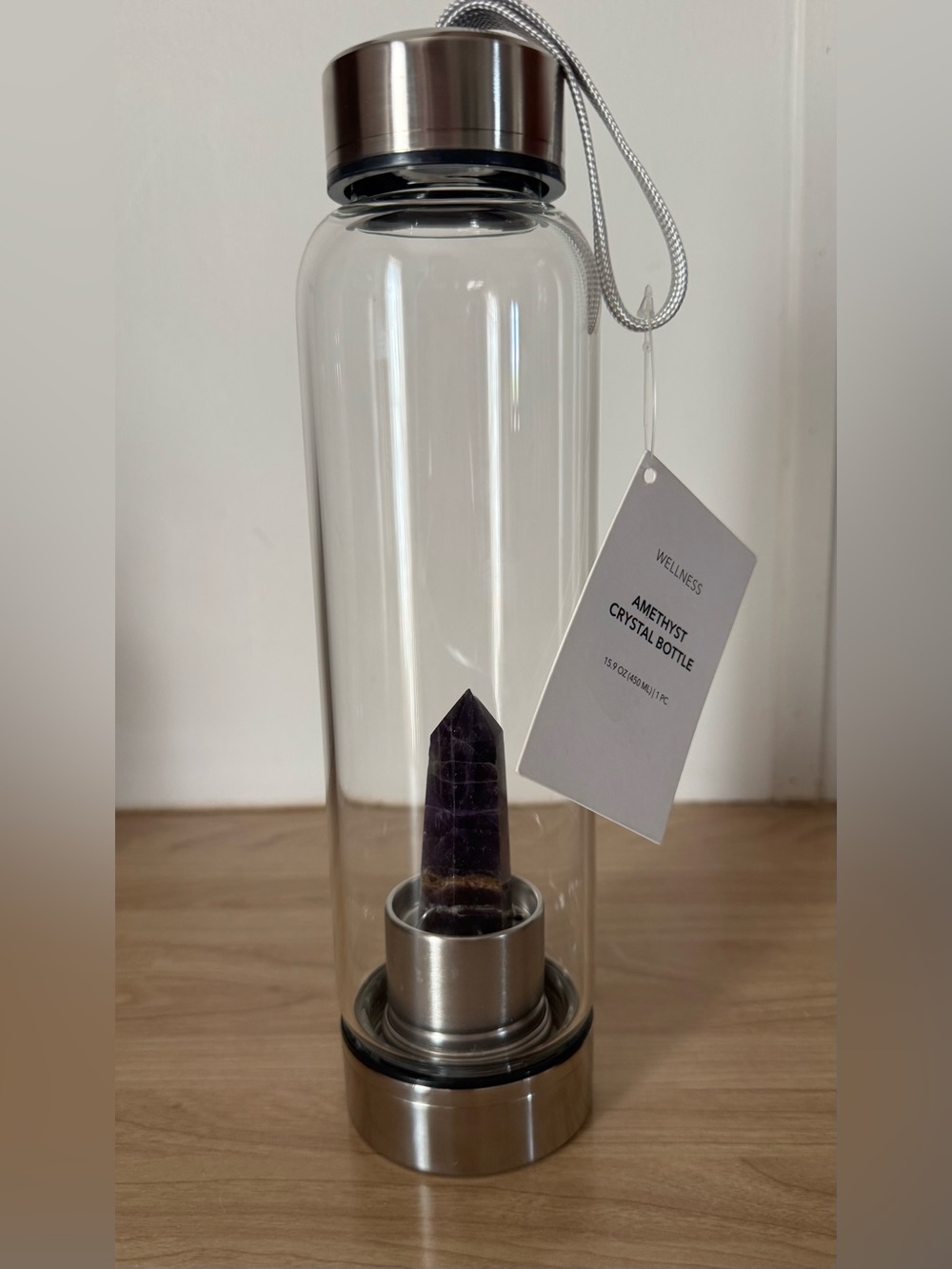 Amethyst Crystal Infuser Water Bottle - Clear with Purple Stone